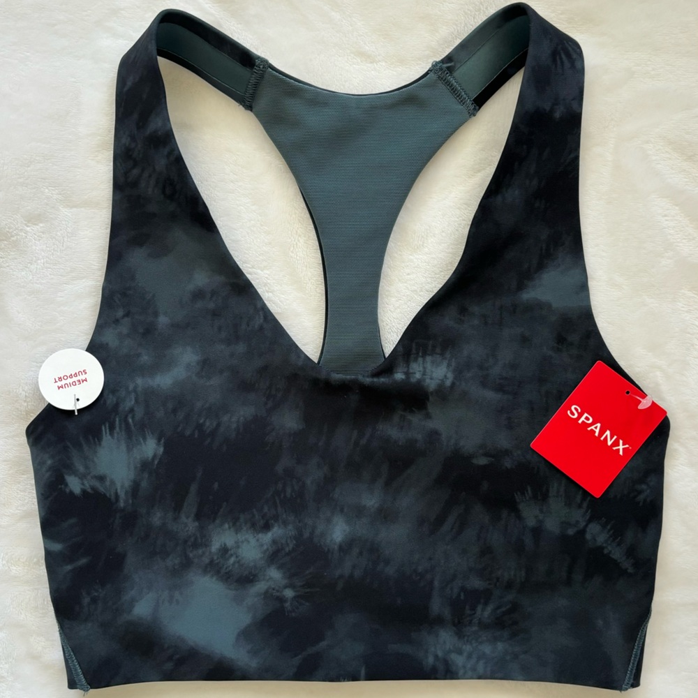 SPANX Medium Impact Printed Longline Raceback Sports Bra--NWT--XS
